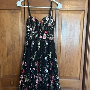 Floral Embroidered Black Dress